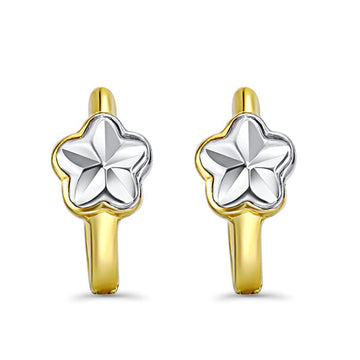 14K Two Tone Gold 5mm Thickness Flower Hoop Huggie Earrings (12mm Diameter)